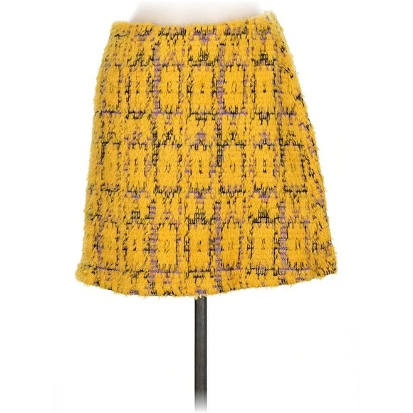 Zara Tweed Mini Skirt Yellow Black Purple Plaid Textured Party Size Medium - Picture 1 of 7